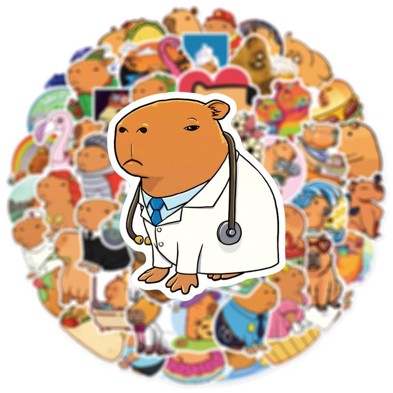 Self-adhesive Graffiti Stickers Ornaments for Kids Room Decor, 50pcs Cartoon Cute Capybara Series Car Stickers Decals, Waterproof Decorative DIY Creative Funny Sticker for Home Decor Wall Decor