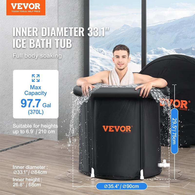 VEVOR Ice Bath Tub, Cold Water Therapy Plunge Tub for Athletes, Portable Outdoor Ice Barrel Plunge Pool for Recovery, Max. 98 Gal Inflatable Folding Bathtub with Cover, Home Ice Pod for Adult