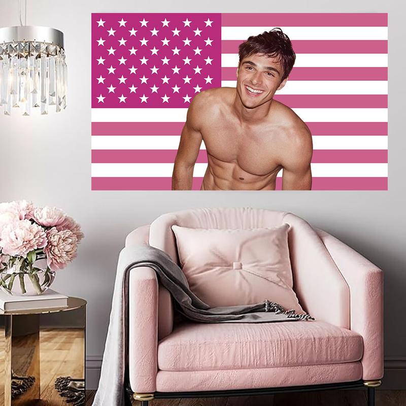 Jacob Elordi Flag Pink American Flag Poster 3x5ft Funny Jacob Flags Tapestry for College Dorm Bedroom Living Room Party Decor Fan Gift