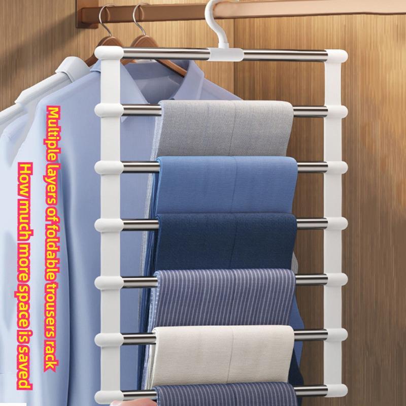 Foldable Pants Hanger, 1 Count Multi-layer Stainless Steel Folding Clothes Hanger for Home Wardrobe, Home Organizer