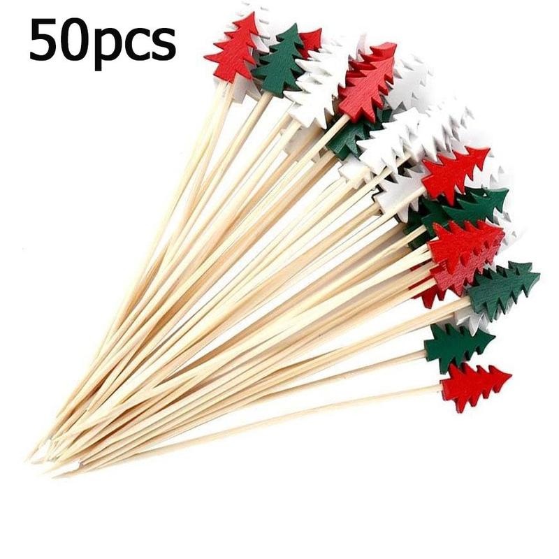 Christmas Tree Star Shell Football Design Cocktail Picks, 50 100pcs Wooden Appetizer Picks, Fancy Party Food Fruit Skewers for Christmas Charcuterie Cups Sandwich Cheese