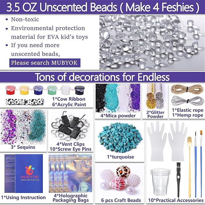 MUBYOK Car Freshies Starter kit DIY Freshie Supplies Making Kit with Unscented Aroma Beads,Freshies Silicone Molds and Accessories (57PCS)