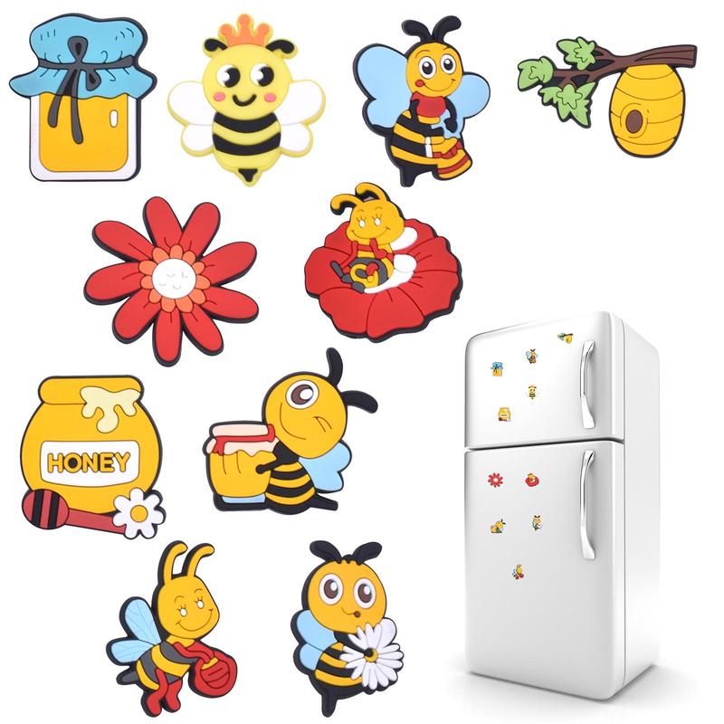 Cute Bee Themed Refrigerator Magnet, 10pcs set Cartoon Bee & Honeycomb & Honey Jar Design Fridge Magnet, Home Decor for Kitchen & Office