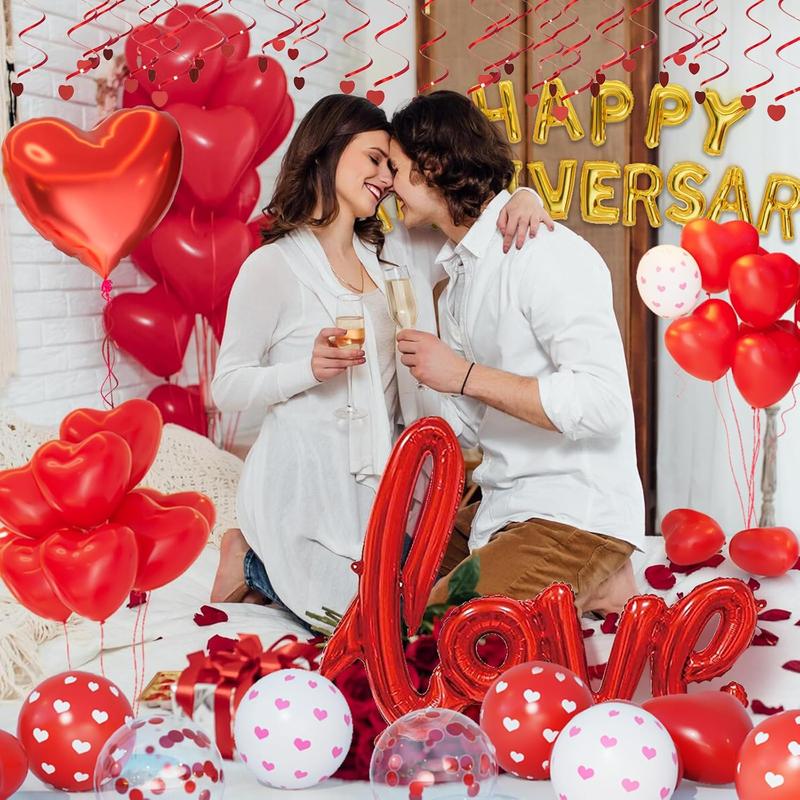 Christmas gift Romantic Anniversary & Valentine's Day Decorations: Heart Balloons, Christmas, Happy Anniversary Banner and Rose Petals for Celebration