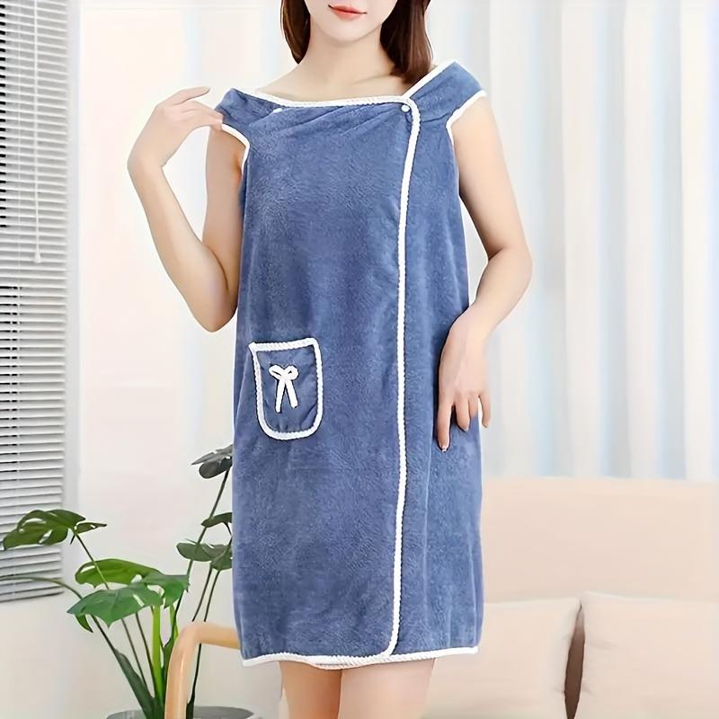 1 Set Of Women's Bath Towel, Wearable Bath Towel With Pockets, Super Soft Adjustable Bathrobe, Bathroom Beach Swimming Change, Ideal Household Items