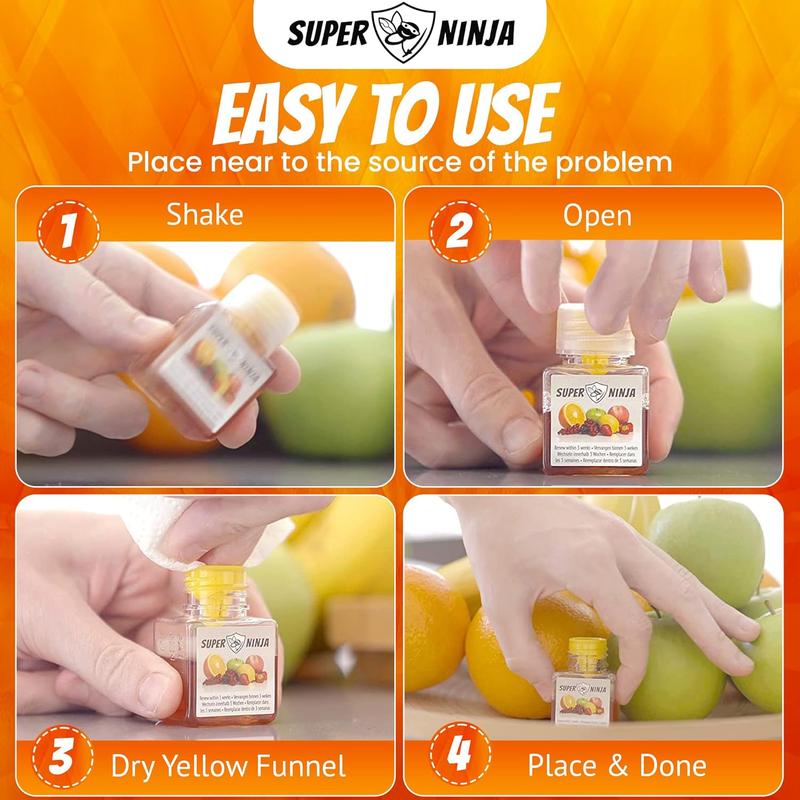 Super Ninja Fruit Fly Traps for Indoors - 4 Traps - Highly Effective Eco-Friendly Fruit Fly Catcher for Indoors - Pet and Child Safe - Up to 3 Weeks per Bottle