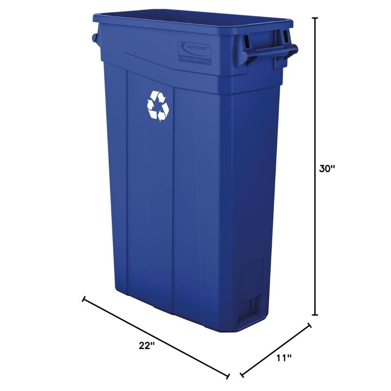 Suncast Commercial Slim 23 Gallon Polypropylene Recycling Bin with Recycle Logo, Blue