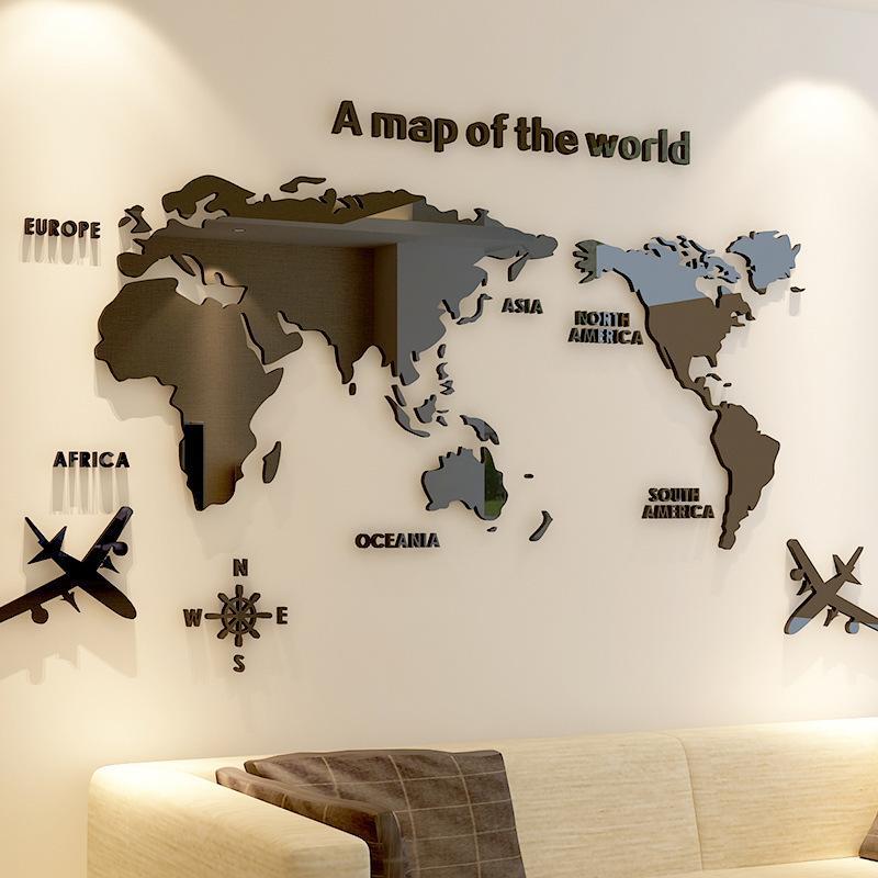 World Map Pattern Wall Sticker, 1 Count Self Adhesive Acrylic Wall Decal, Decorative Sticker for Home Living Room Bedroom