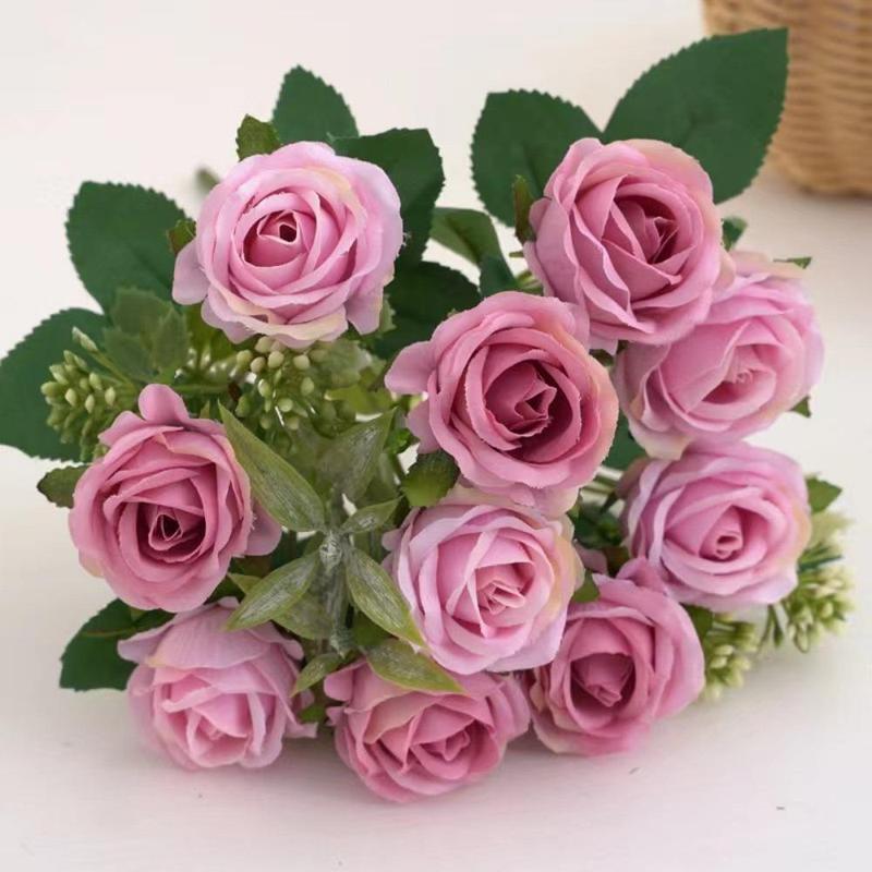 Artificial Rose Bouquet, 1 Count Faux Flower Bouquet, Simulation Little Fragrant Rose, Fake Flower for Home Wedding Party Decor