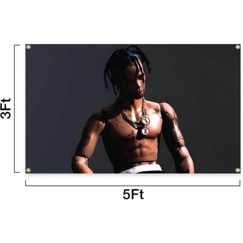 Travis Tapestry Rodeos Album Cover Iconic Rap Rapper Tapestry Funny Poster Durable Man Cave Wall Flag 3x5 Feet Banner with 4 Brass Grommets College Dorm Bedroom Living Room Decor, orange