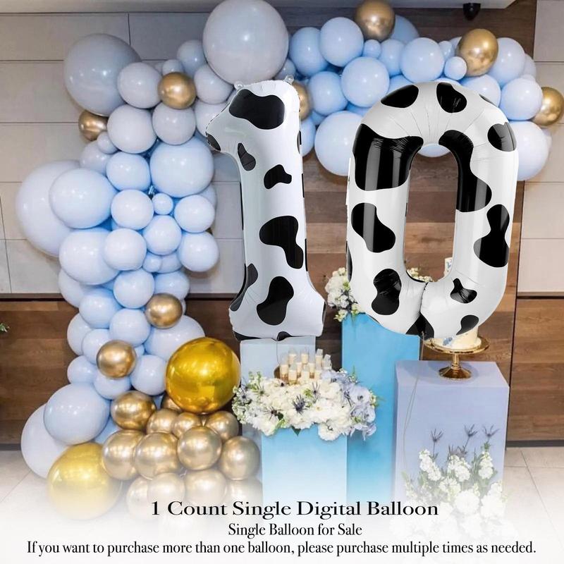 Cow Print Number Balloon, 1 Count 40 Inch Number Balloon, Number Balloon for Birthday Party, Party Decoration Balloon, Party Favor Supplies