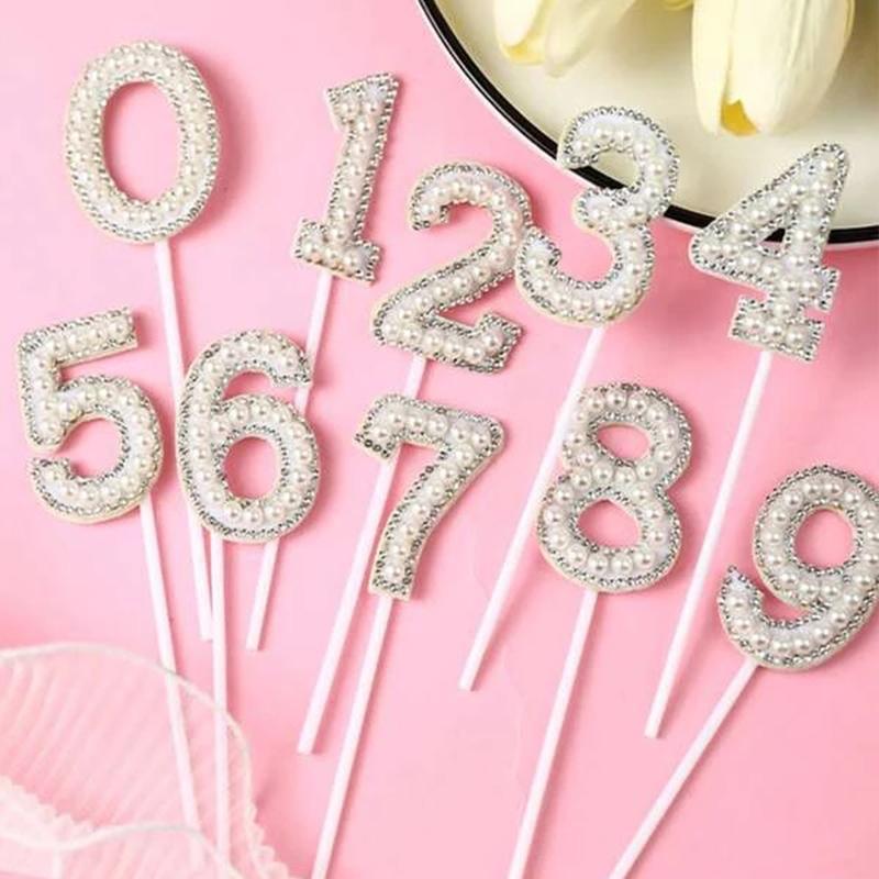 Number Shaped Glitter Decorative Cake Topper, 1 Count Number Cake Topper For Birthday Party Decoration, Unique Anniversary Wedding Romantic Decorations [Sold as Single]