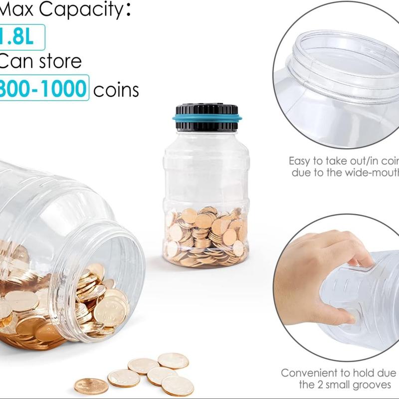 Smart Coin Piggy Banks without Battery, 1 Count LCD Display Counting Money Saving Jar, Kids Toys, Coins Saving Box Gift