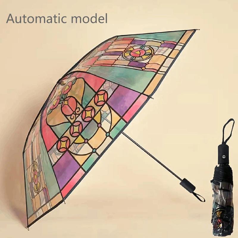 Romantic Clear Poetry Pattern Umbrella, 1 Count Folding Umbrella, Transparent Umbrella for Women & Men, Portable Umbrella for Outdoor Activities