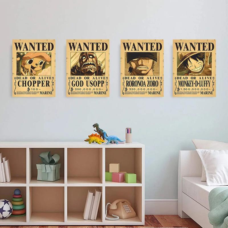 10Pcs Set Vintage Anime One Piece Bounty Wanted Posters Children Room Living Wall Decoration Cartoons Pirate Wanted Paintings