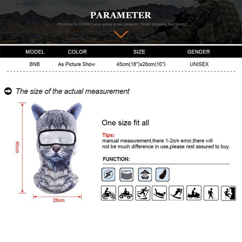 3D Stand Ears Animal Balaclava Ski Face Mask for Music Festivals Halloween Party