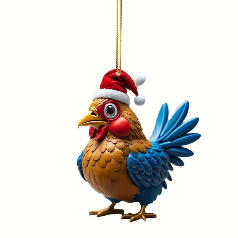 Cute Cartoon Chicken Design Hanging Ornament, 12pcs set Acrylic Bird Pendant, Festive Animal Pendant for Home and Vehicle Holiday Decoration