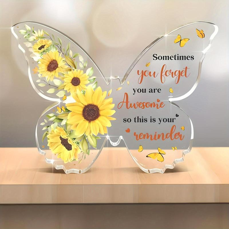 Butterfly & Sunflower Pattern Acrylic Plaque, 1 Count Creative Decorative Plaque, Desktop Ornament for Home Office Decor