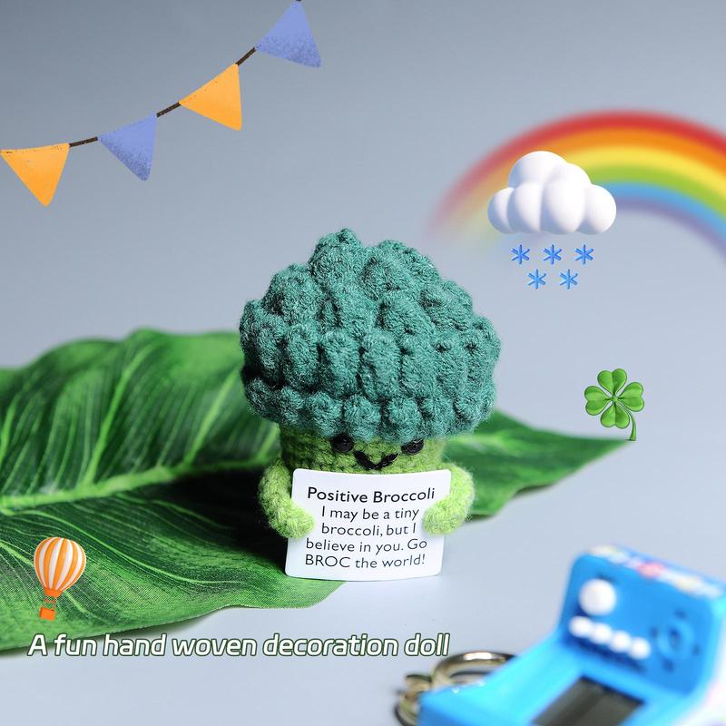 Mini Positive Broccoli Design Crochet Ornament, Cute Cartoon Broccoli Figurine, Creative Home Decor for Living Room Bedroom Office