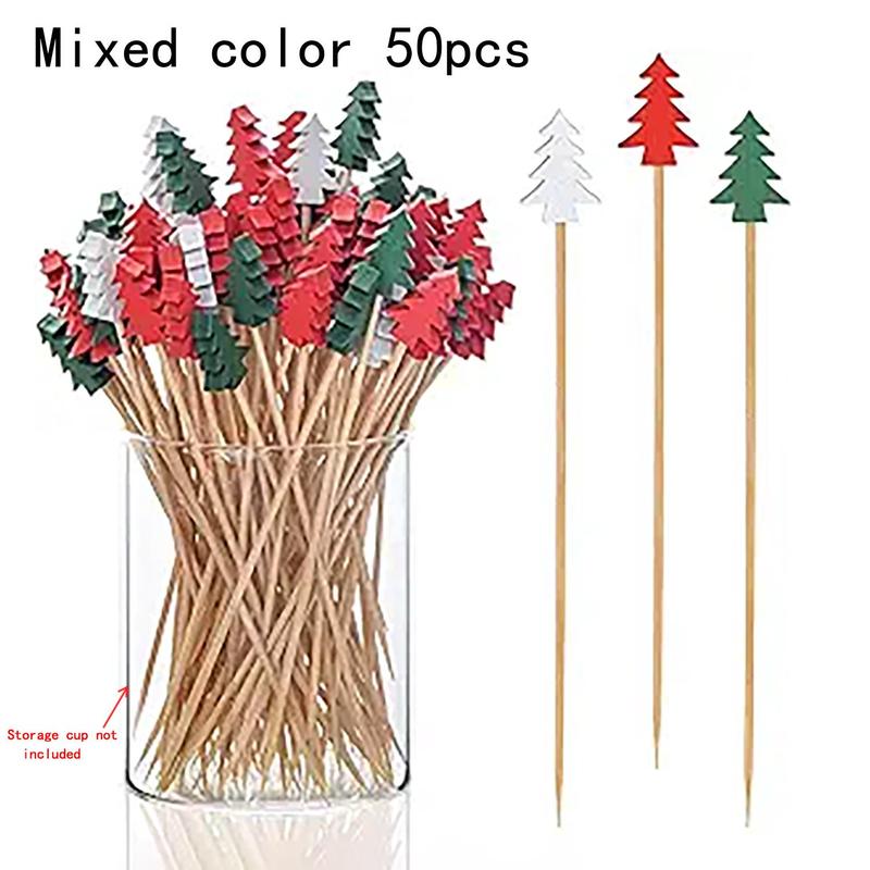 Christmas Tree Shaped Fruit Picks, 50pcs set Disposable Fruit Dessert Stick, Party Decoration Supplies for Home Kitchen Dining Room