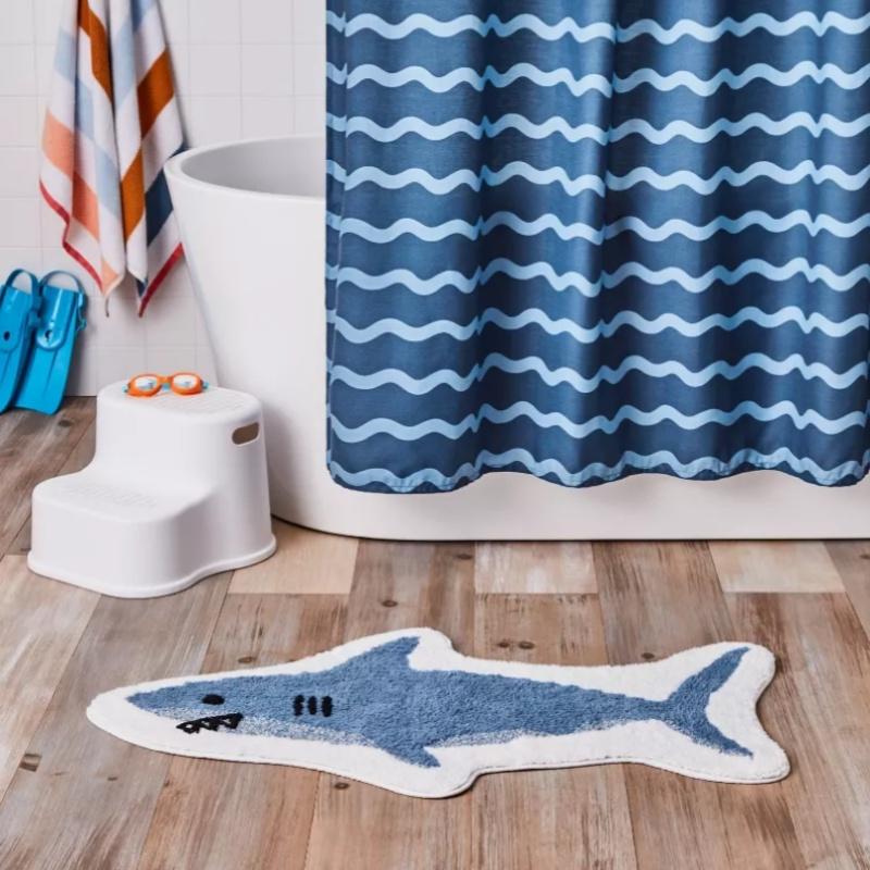 Shark Shaped Bathroom Rugs 38x20 inch Area Rugs Blue Absorbent Bath Rugs Non-Slip Shower Rug Bath Mats for Bathroom Kitchen Sink Bedroom Floor Mat Carpet