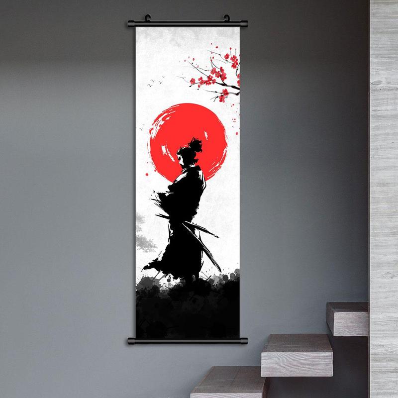 Samurai Pattern Poster, 1 Count 5 Counts Japanese-style Canvas Wall Decor, Wall Art Decor for Home Living Room Bedroom, Gift for Friends, Bedroom Decor Accessories, Fall Decor, Boyfriend Gifts