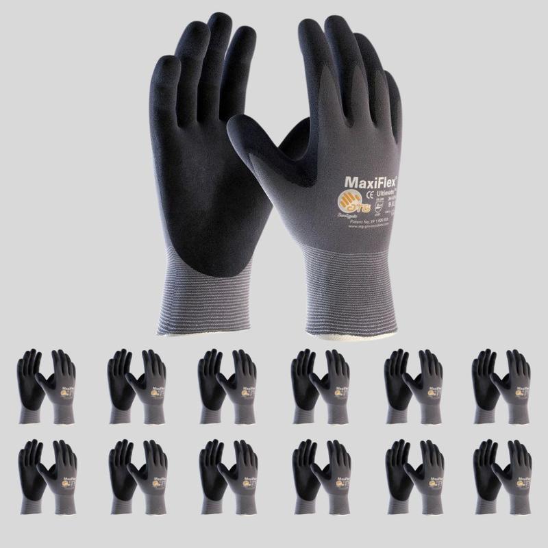 Pack of 12 Ideal for Precision Work | MaxiFlex Ultimate Foam Nitrile Palm Coated Gloves - Enhanced Grip & Snug Fit for Smooth Cleaning Hand Protection