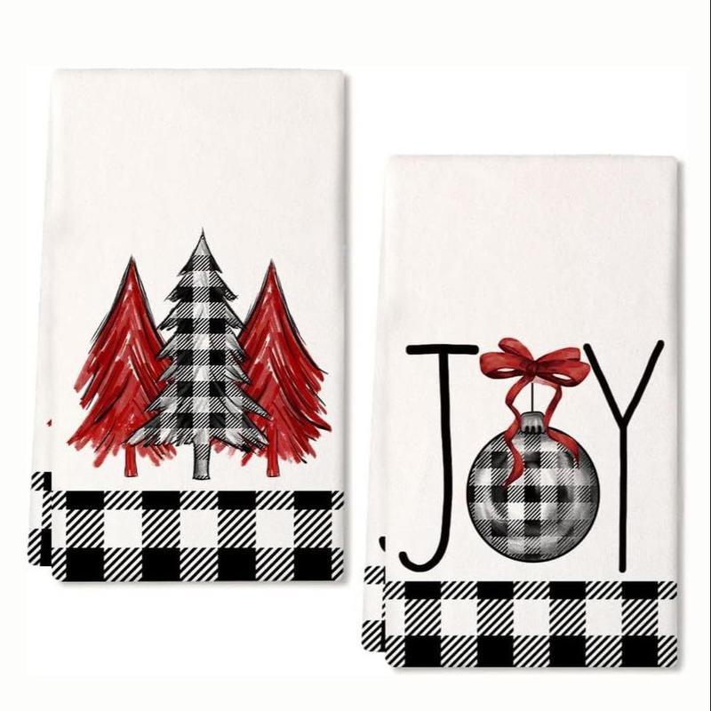 Christmas Themed Kitchen Towel, 2 Counts set Merry Christmas Lettering Soft Absorbent Towel, Kitchen Cleaning Towel, Kitchen Accessories