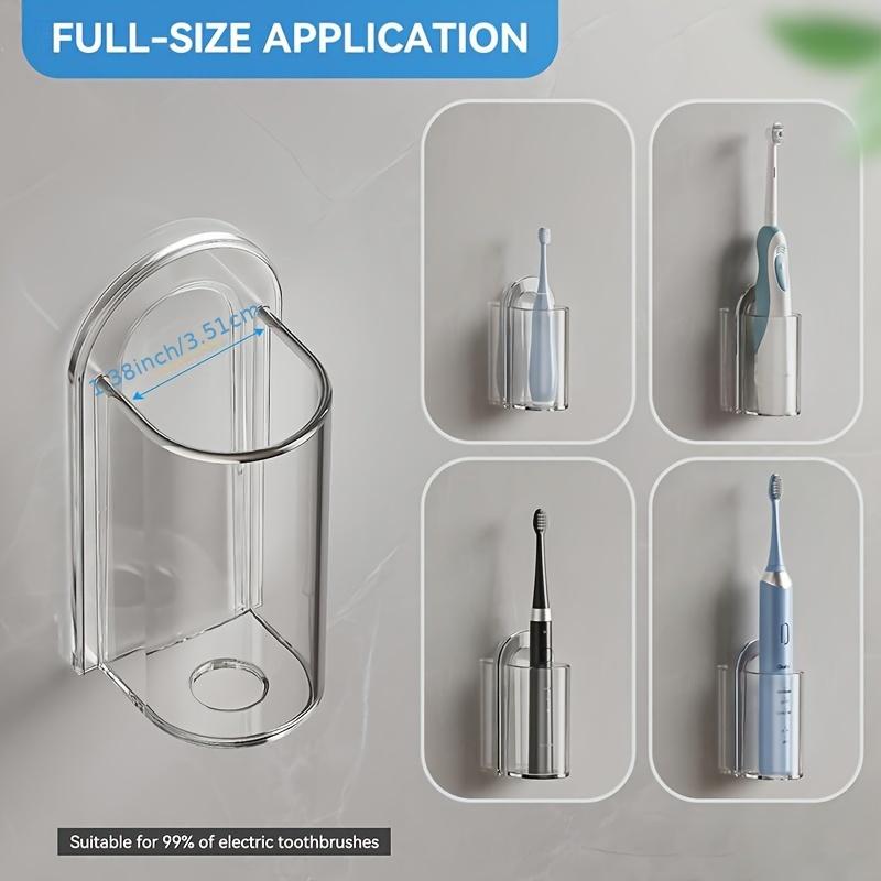 Wall-Mounted Electric Toothbrush Holder with Self-Adhesive, Transparent Storage Rack for Bathroom Organization