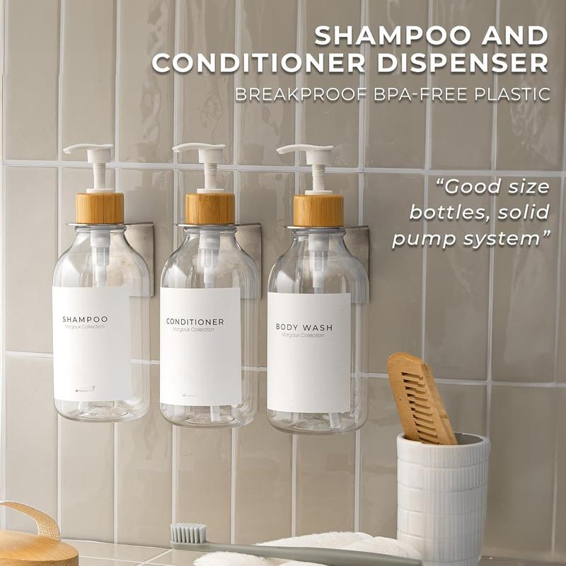 Shampoo and Conditioner Dispenser - Shower Soap Dispenser Wall Mounted - 16.9 fl oz Set of 3 Clear Plastic Bottles White  Pump - Shampoo Dispenser, Shower Dispenser 3 Chamber No Drill