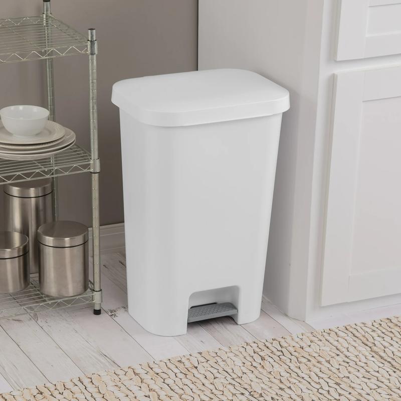 11.9 Gallon StepOn Trash Can, Plastic, Kitchen, White Trash Can