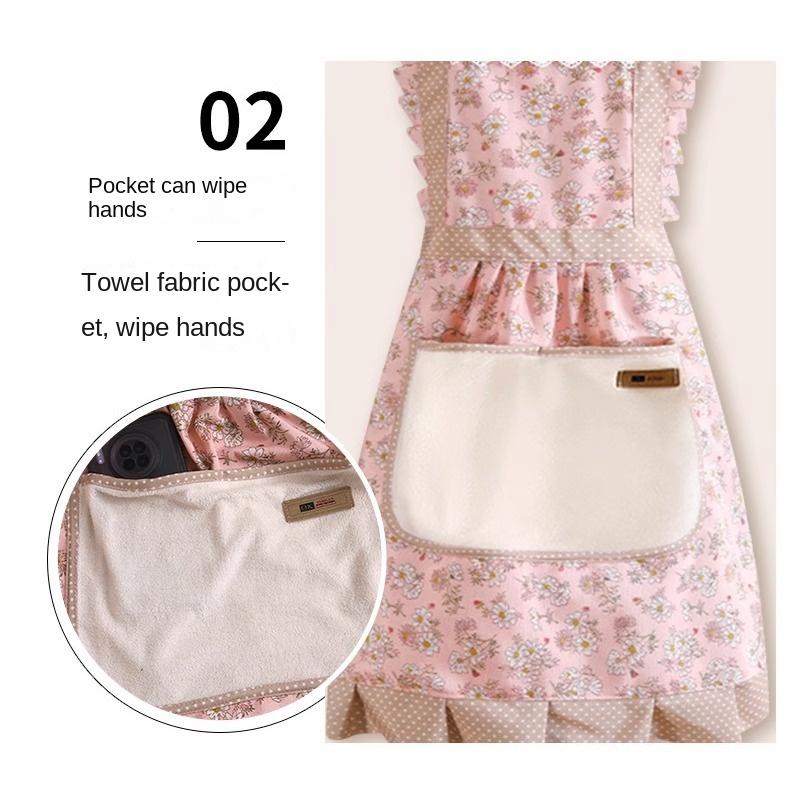 Cotton Floral Princess Apron Women's High-Grade Household Waterproof and Oil-Proof Bib Cute Hand-Wiping Skirt Wholesale egg apron birthday gift Flower