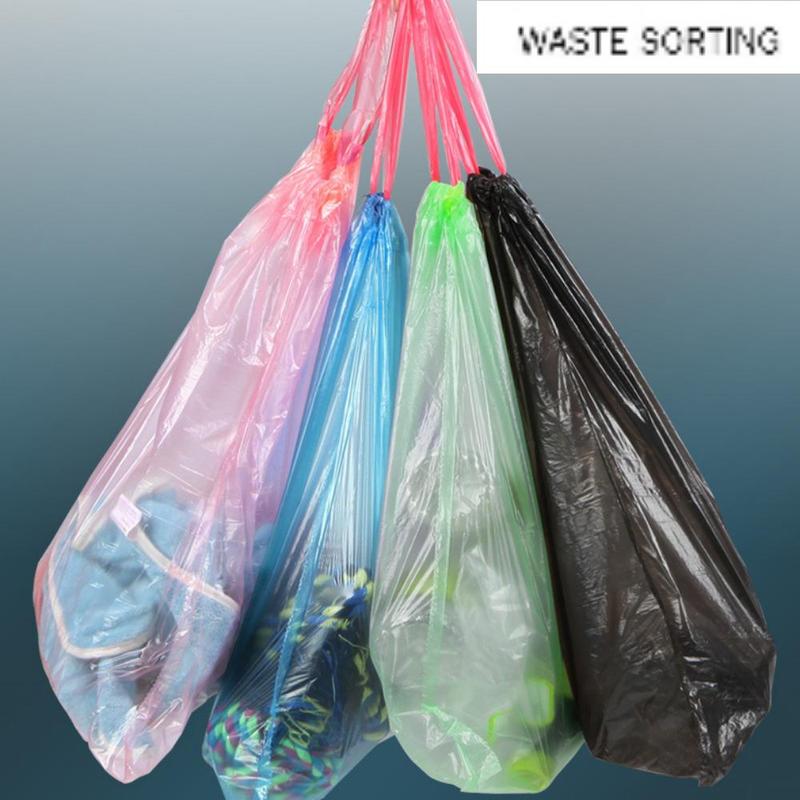 Random Color Drawstring Bin Bag, 5 Rolls Mixed Color Thickened Disposable Garbage Bag, Household Waste Bag for Kitchen Living Room Dormitory Office Car