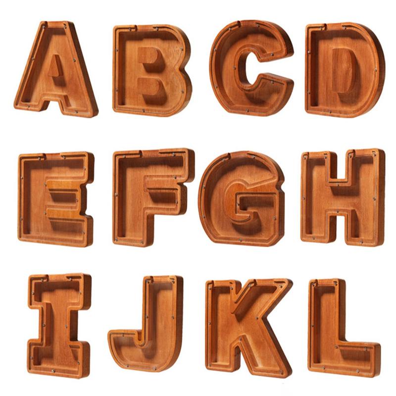 Wooden Letter Design Piggy Bank, 1 Count Creative 26 English Letters Themed Coin Bank, Home Decor Ornament for Living Room Bedroom Office