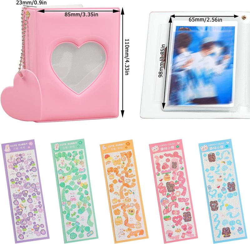 3 Inch Mini Photo Album Set of 2,  Small Kpop Photocard Binder Album, Kpop Photocard Holder Book, Photocard ID Holder with 5 Sheets Kpop Korean Stickers(32 Pockets)