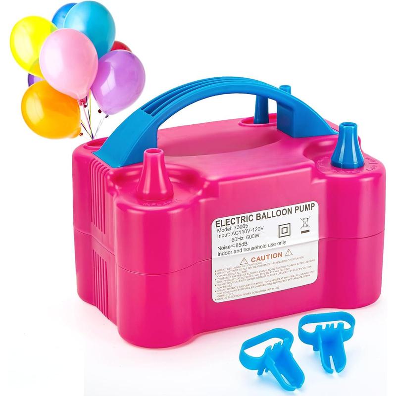 Electric Air Balloon Pump, Rose Red Portable Dual Nozzle Inflator Blower for Party Decoration