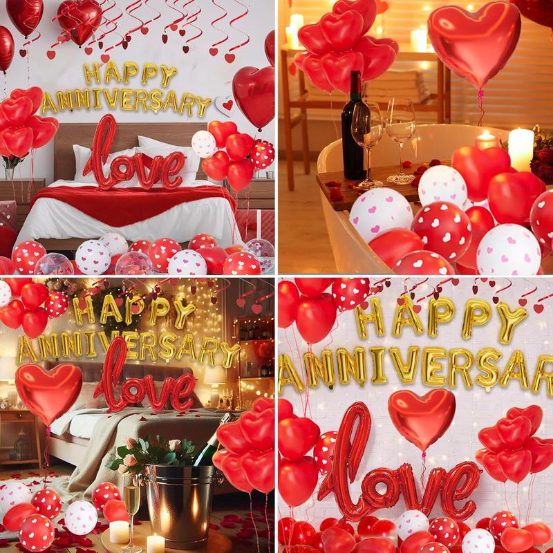 Christmas gift Romantic Anniversary & Valentine's Day Decorations: Heart Balloons, Christmas, Happy Anniversary Banner and Rose Petals for Celebration