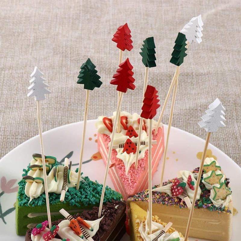 Christmas Tree Star Shell Football Design Cocktail Picks, 50 100pcs Wooden Appetizer Picks, Fancy Party Food Fruit Skewers for Christmas Charcuterie Cups Sandwich Cheese