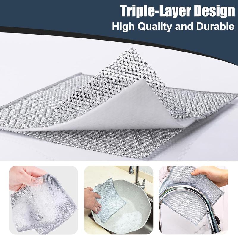 Triple Layer 12 Pack, New Upgrade Steel Wire Cleaning Dishcloth, Absorbent Scrubber, Non-Scratch Powerful Cleaning Rag for Cookware, Sinks, Dishes