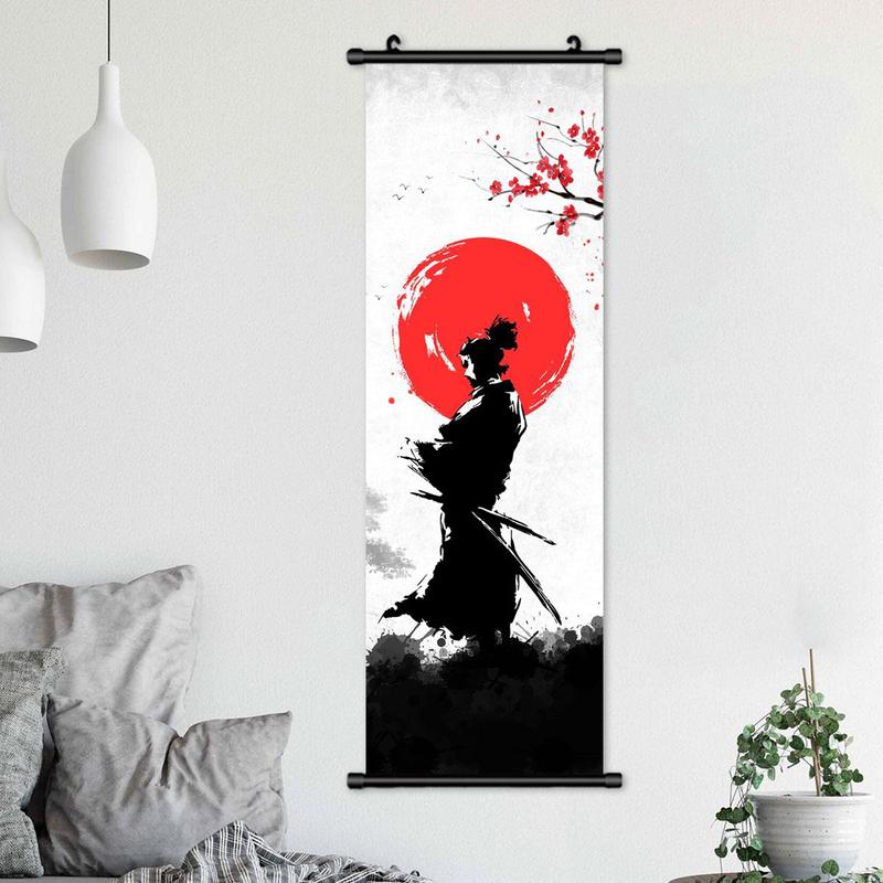 Samurai Pattern Poster, 1 Count 5 Counts Japanese-style Canvas Wall Decor, Wall Art Decor for Home Living Room Bedroom, Gift for Friends, Bedroom Decor Accessories, Fall Decor, Boyfriend Gifts