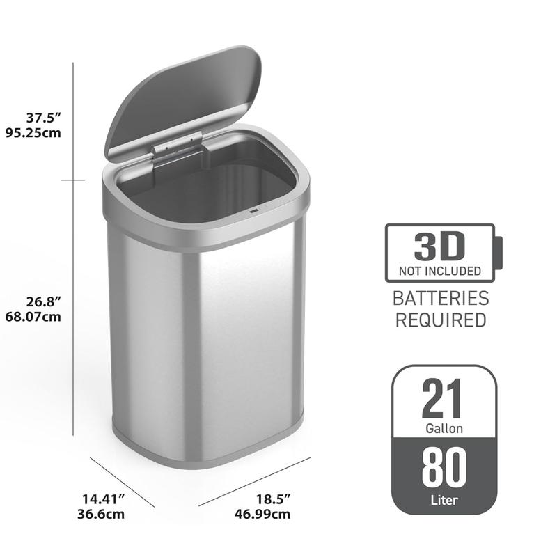 21 Gallons Automatic Touchless Kitchen Trash Can with Lid, Motion Sensor Trash Can for Kitchen, Living Room, Office, 80 Liter XLarge Stainless Steel Garbage Bin (21 Gallon Rectangular)