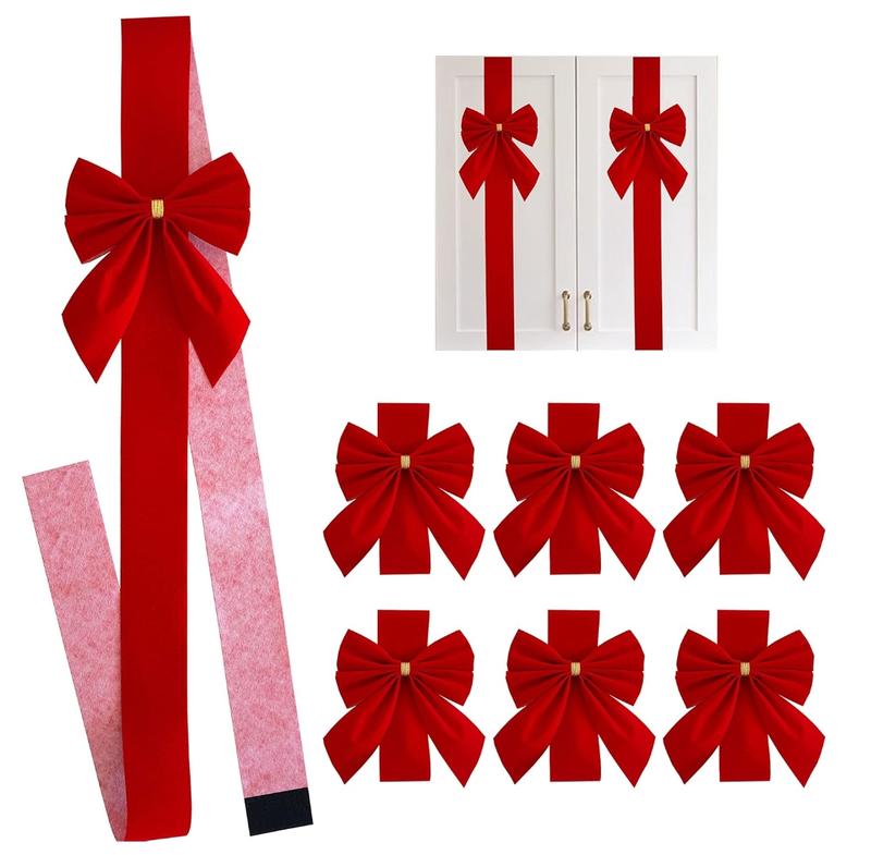 4 PCS Cabinet Door Festive Ribbons and Bows Decoration Holidays,Red