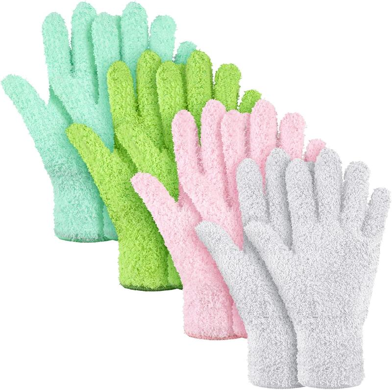 4 Pairs Microfiber Dusting Gloves Washable Reusable Cleaning Gloves Mittens for  House Cleaning Car Blinds