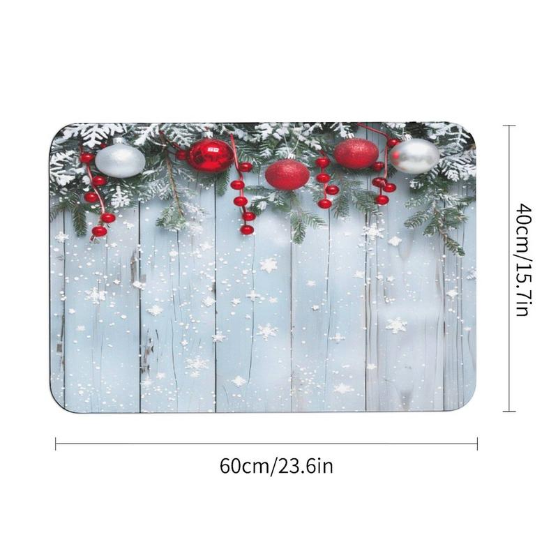 Christmas Themed Bath Mat, 1 Count Non-slip Bath Mat with Snowflakes & Ornaments Design, Quick-dry Absorbent Bath Rug for Home Bathroom