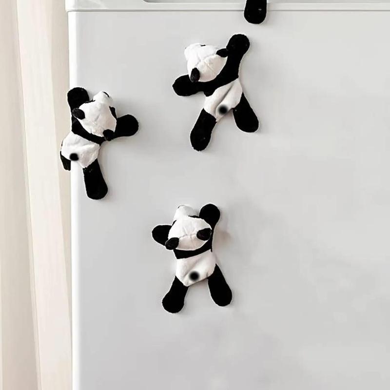 Cute Cartoon Panda Design Refrigerator Magnet, 3 Counts set Soft Plush Fridge Magnet, Magnetic Decoration for Kitchen, Office, Whiteboard