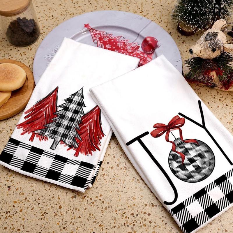 Christmas Themed Kitchen Towel, 2 Counts set Merry Christmas Lettering Soft Absorbent Towel, Kitchen Cleaning Towel, Kitchen Accessories