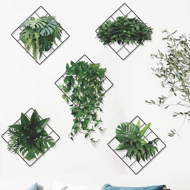 Artificial Plant Wall Sticker For Home Room Decor, 6pcs set Green Leaf Wall Decal, Spring Home Decorations