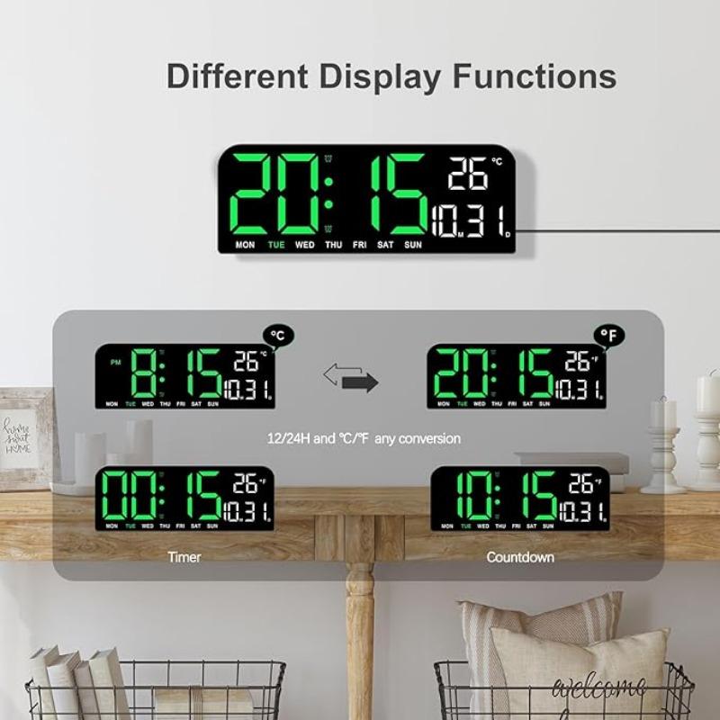 Luminous 10‘’ Large Screen LED Alarm Clock - Displays Week, Temperature, Humidity, and Timer - Perfect for Bedroom, Living Room, and Office Decoration with Modern Design