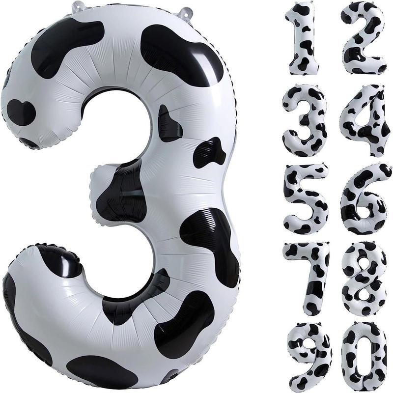 Cow Print Number Balloon, 1 Count 40 Inch Number Balloon, Number Balloon for Birthday Party, Party Decoration Balloon, Party Favor Supplies