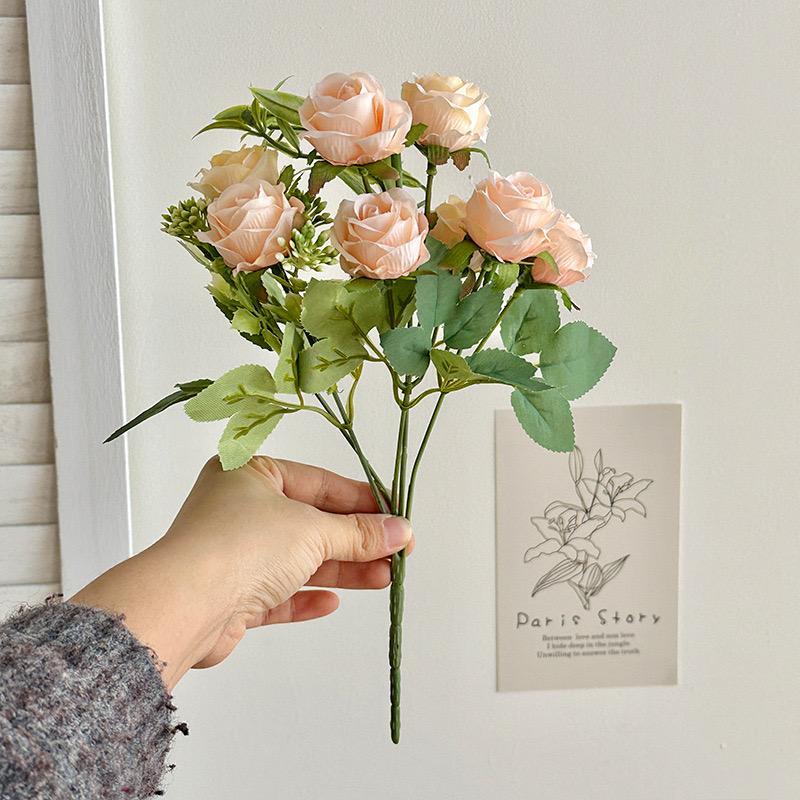 Artificial Rose Bouquet, 1 Count Faux Flower Bouquet, Simulation Little Fragrant Rose, Fake Flower for Home Wedding Party Decor